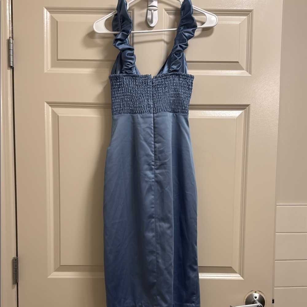 Anthropologie Blue Ruched Cocktail Dress - Picture 5 of 6